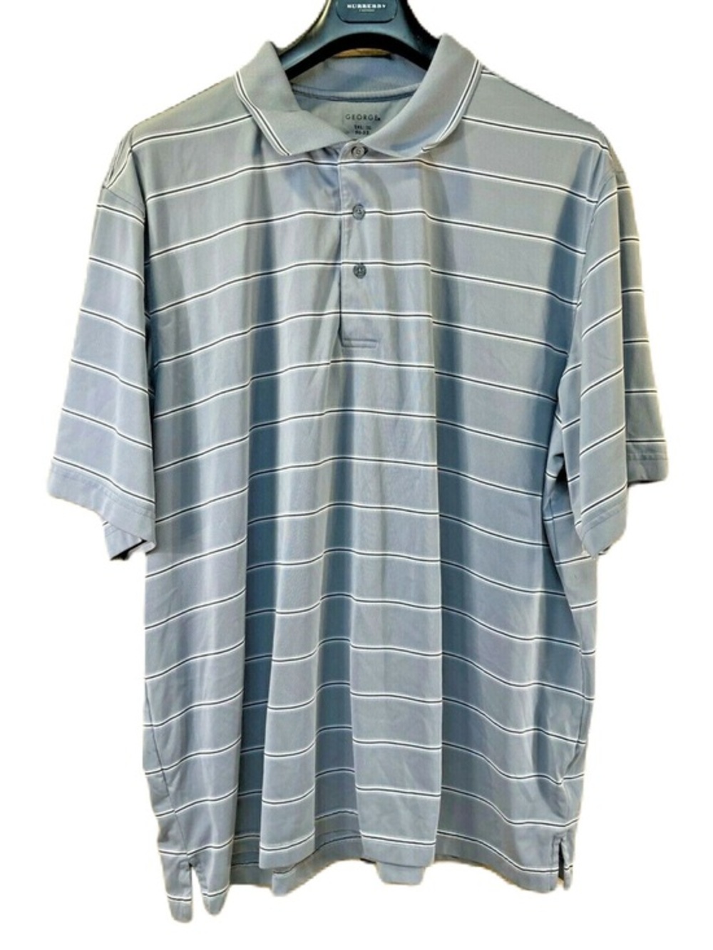 George Light Gray Striped Short Sleeve Casual Polo Shirt Men’s 2XL
